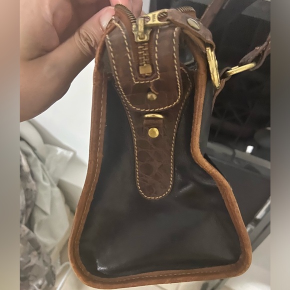 Vintage Brahmin Tuscan Black Brown Croc Embossed Top Handle Handbag Purse - Picture 2 of 6